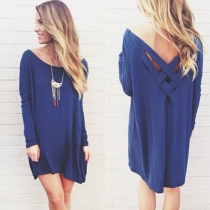 Fashion Solid Color Long Sleeve Round Neck Loose T-shirt Dress