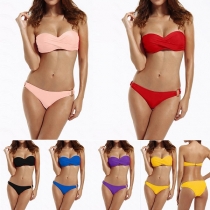 Sexy Solid Color Bandeau Bikini Set