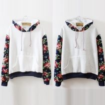 Retro Floral Print Long Sleeve Hooded Sweatshirt