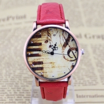 Retro PU Leather Watch Band Piano Pattern Round Dial Quartz Watches