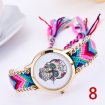 Fashion Colorful Braided Watch Band Skull Head Pattern Round Dial Watches