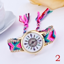 Fashion Braided Watch Band Peacock Feathers Pattern Round Dial Watches
