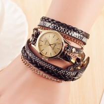 Fashion Leopard PU Leather Watch Band Rhinestone Rectangle Dial Quartz Watches