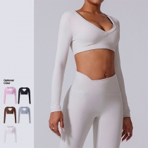 Sexy Backless Deep V-neck Long Sleeve Crop Tops