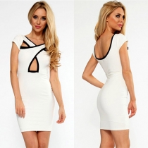 Sexy Backless Crossover Hollow Out Short Sleeve Bodycon Dress