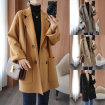 Fashion Solid Color Double-breasted Woolen Coat