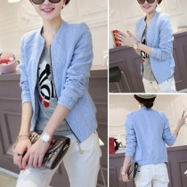 Elegant Lace Embroidered Stand Collar Long Sleeve Jacket