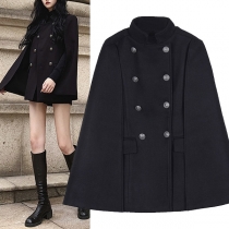 Navy Style Double-breasted Cape-style Coat