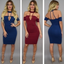 Sexy Backless Hollow Out V-neck Nightclub Dress