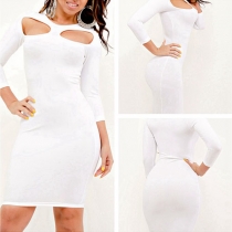 Sexy Long Sleeve Round Neck Hollow Out Bodycon Dress
