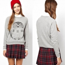 Fashion Owl Pattern Long Sleeve Round Neck Sweatshirt