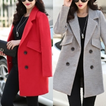 OL Style Solid Color Double-breasted Woolen Coat