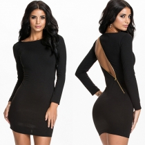 Elegant Solid Color Long Sleeve Round Neck Bodycon Dress