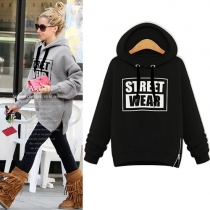Fashion Solid Color Long Sleeve Hooded Letters Printed Sweatshirt
