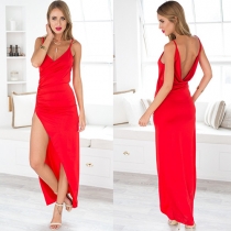 Sexy Solid Color Backless Sling Slit Sheathy Dress