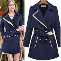 Double Breasted Lapel Coat with Long Sleeves and a Bow