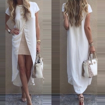 Casual Solid Color Short Sleeve High Slit Dress
