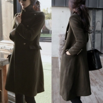Fashion Solid Color Turn-down Collar Double-breasted Woolen Coat
