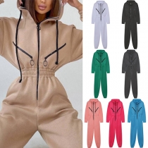 Fashion Solid Color Long Sleeve Casual Sports Jumpsuits