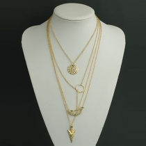 Fashion Gold-tone Angel Wings Arrow Pendant Multi-layer Necklace