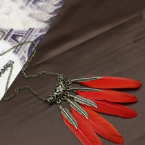 Retro Style Leaves Feathers Pendant Necklace