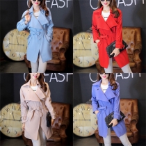 Elegant Solid Color Long Sleeve Lapel Trench Coat