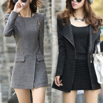 Fashion Solid Color Long Sleeve Lapel Slim Fit Woolen Coat