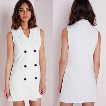 OL Style Sleeveless Lapel Double-breasted Slim Fit Dress