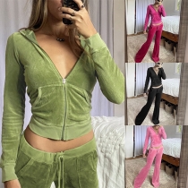 Fashion Floral Print Spliced Long Sleeve Hooded Casual Sports Suit
