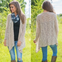 Fashion Solid Color Long Sleeve Open-front Irregular Cardigan