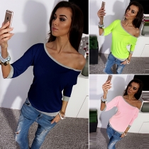 Fashion Solid Color 3/4 Sleeve Round Neck T-shirt