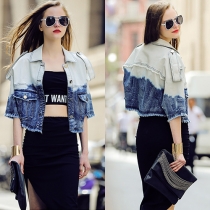Fashion Street Style Turn-down Collar Batwing Half Sleeve Denim Jacket