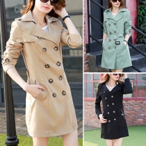 OL Style Double-breasted Slim Fit Trench Coat with Waist Strap