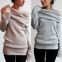 Fashion Solid Color Long Sleeve Knitted Tops