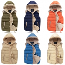 Fashion Contrast Color Hooded Couple Vests