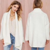 Fashion Solid Color Long Sleeve Lapel Knitted Cardigan