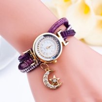 Fashion Rhinestone PU Leather Watch Band Round Dial Watch