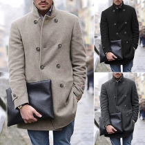 Fashion Solid Color Long Sleeve Stand Collar Single-breasted Woolen Coat