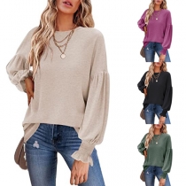 Fashion Solid Color Round Neck Dolman Sleeve Loose Sweater