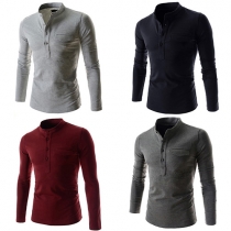 Fashion Solid Color Long Sleeve Stand Collar Men's Tops