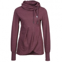 Fashion Solid Color Long Sleeve Irregular Hem Turtleneck Sweatshirt