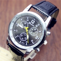Fashion PU Leather Watch Band Round Dial Men's Quartz Watches
