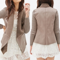 Fashion Solid Color Long Sleeve Faux Suede Coat