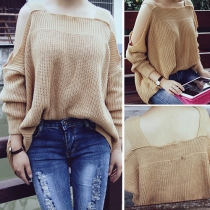 Sexy Off-shoulder Long Sleeve Solid Color Knit Sweater