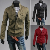 Fashion Solid Color Long Sleeve Stand Collar Men's Slim Fit Jacket