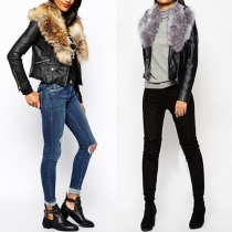 Fashion Faux Fur Collar PU Leather Jacket