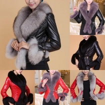 Fashion Faux Fur Collar PU Leather Jacket