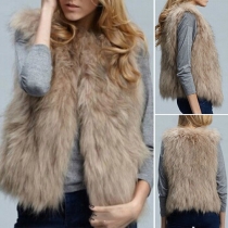 Fashion Solid Color Faux Fur Vest