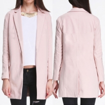 Elegant Solid Color Long Sleeve Lapel Slim Fit Woolen Coat