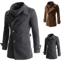 Fashion Solid Color Long Sleeve Slim Fit Single-breasted Men's Overcoat